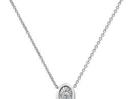 10K White Gold 1/10 Cttw Miracle Set Round-Cut Diamond Oval Shape 18" Pendant Necklace (H-I Color, SI2-I1 Clarity)