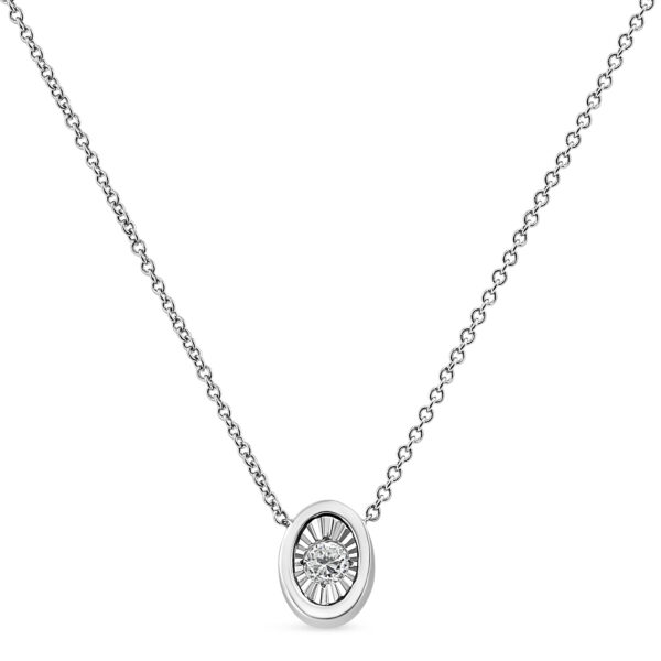 10K White Gold 1/10 Cttw Miracle Set Round-Cut Diamond Oval Shape 18" Pendant Necklace (H-I Color, SI2-I1 Clarity)