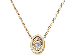 10K Yellow Gold Plated .925 Sterling Silver 1/10 Cttw Miracle Set Round Diamond Oval Shape 18" Pendant Necklace (K-L Color, I2-I3 Clarity)