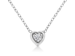 10K White Gold 1/10 Cttw Miracle Set Round-Cut Diamond Heart Shape 18" Pendant Necklace (H-I Color, SI2-I1 Clarity)