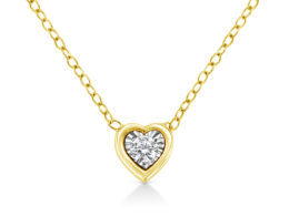 10K Yellow Gold Plated .925 Sterling Silver 1/10 Cttw Miracle Set Round Diamond Heart Shape 18" Pendant Necklace (K-L Color, I2-I3 Clarity)