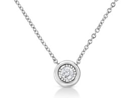 10K White Gold 1/10 Cttw Miracle Set Round-Cut Diamond Round Shape 18" Pendant Necklace (H-I Color, SI2-I1 Clarity)
