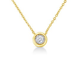 10K Yellow Gold Plated .925 Sterling Silver 1/10 Cttw Miracle Set Round Diamond Circle Shape 18" Pendant Necklace (K-L Color, I2-I3 Clarity)