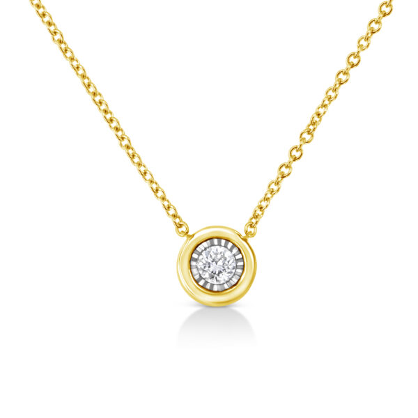 10K Yellow Gold Plated .925 Sterling Silver 1/10 Cttw Miracle Set Round Diamond Circle Shape 18" Pendant Necklace (K-L Color, I2-I3 Clarity)
