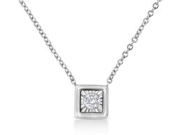 10K White Gold 1/10 Cttw Miracle Set Round-Cut Diamond Square Shape 18" Pendant Necklace (H-I Color, SI2-I1 Clarity)