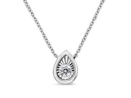 10K White Gold 1/10 Cttw Miracle Set Round-Cut Diamond Pear Shape 18" Pendant Necklace (H-I Color, SI2-I1 Clarity)