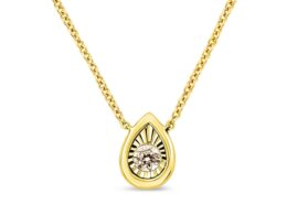10K Yellow Gold Plated .925 Sterling Silver 1/10 Cttw Miracle Set Round Diamond Pear Shape 18" Pendant Necklace (K-L Color, I2-I3 Clarity)