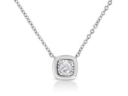 10K White Gold 1/10 Cttw Miracle Set Round-Cut Diamond Cushion Shape 18" Pendant Necklace (H-I Color, SI2-I1 Clarity)