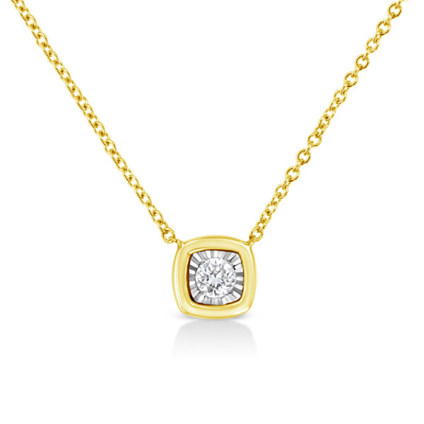 10K Yellow Gold Plated .925 Sterling Silver 1/10 Cttw Miracle Set Round Diamond Cushion Shape 18" Pendant Necklace (K-L Color, I2-I3 Clarity)