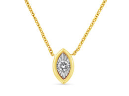 10K Yellow Gold Plated .925 Sterling Silver 1/10 Cttw Miracle Set Round Diamond Marquise Shape 18" Pendant Necklace (K-L Color, I2-I3 Clarity)