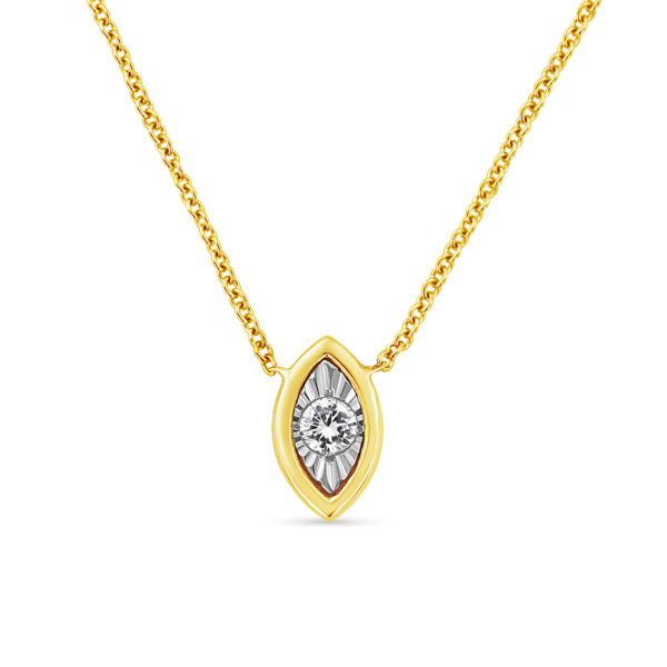 10K Yellow Gold Plated .925 Sterling Silver 1/10 Cttw Miracle Set Round Diamond Marquise Shape 18" Pendant Necklace (K-L Color, I2-I3 Clarity)