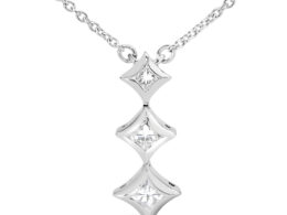 10K White Gold 1/5 Cttw Princess Cut Diamond 3 Stone Drop 18" Pendant Necklace (H-I Color, SI2-I1 Clarity)