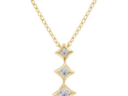 10K Yellow Gold 1/5 Cttw Princess Cut Diamond 3 Stone Drop 18" Pendant Necklace (H-I Color, SI2-I1 Clarity)