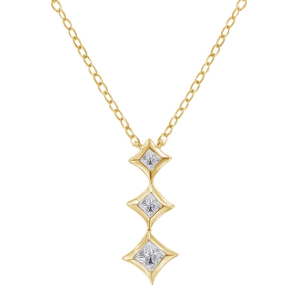 10K Yellow Gold 1/5 Cttw Princess Cut Diamond 3 Stone Drop 18" Pendant Necklace (H-I Color, SI2-I1 Clarity)