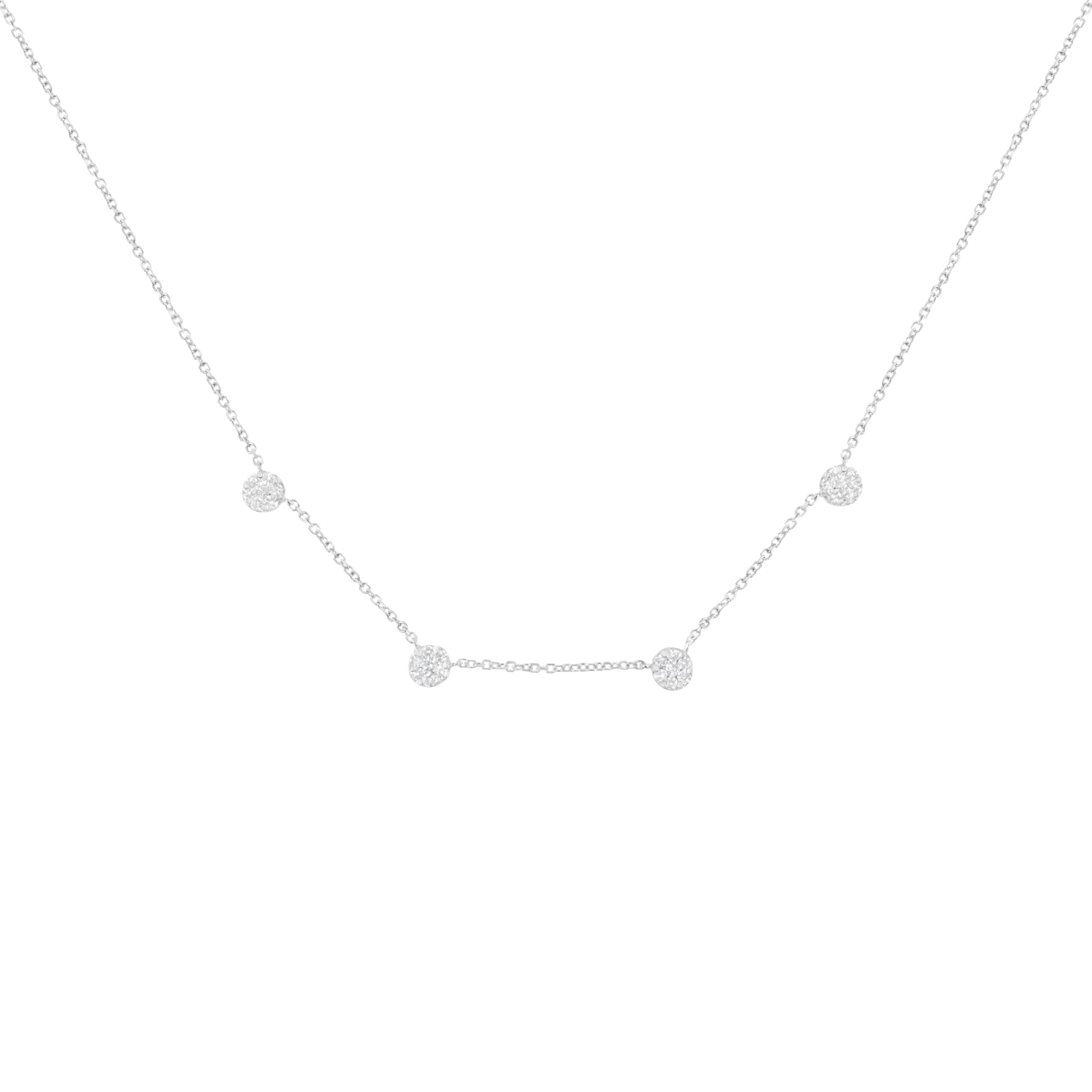 14K White Gold 1 1/10 Cttw Diamond Floral Cluster 4 Station Adjustable 16-18 Inch Necklace (H-I Color, SI2-I1 Clarity)