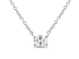 14K White Gold 1/5 Cttw Oval Shape Solitaire Diamond East West 18" Pendant Necklace (G-H Color, VS2-SI1Clarity)