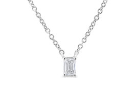 14K White Gold 1/3 Cttw Emerald Shape Solitaire Diamond 18" Pendant Necklace (G-H Color, VS2-SI1 Clarity)