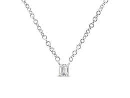 14K White Gold 1/5 Cttw Emerald Shape Solitaire Diamond 18" Pendant Necklace (G-H Color, VS2-SI1 Clarity)