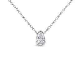 14K White Gold 1/3 Cttw Pear Shape Solitaire Diamond 18" Pendant Necklace (G-H Color, VS2-SI1 Clarity)