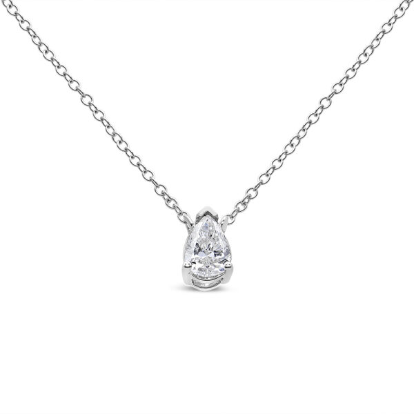 14K White Gold 1/3 Cttw Pear Shape Solitaire Diamond 18" Pendant Necklace (G-H Color, VS2-SI1 Clarity)