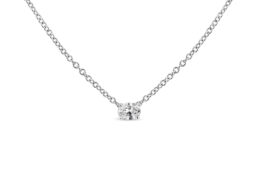 14K White Gold 1/5 Cttw Lab Grown Oval Solitaire Diamond East West 18" Pendant Necklace (F-G Color, VS2-SI1 Clarity)