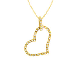 10K Yellow Gold 1/4 cttw Prong Set Round-Cut Diamond Open Heart 18" Pendant Necklace (K-L Color, I1-I2 Clarity)