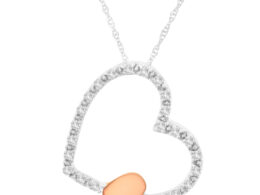 10KT Two Tone Gold 1/6 cttw Diamond Floating Heart Pendant Necklace (K-L, I1-I2)