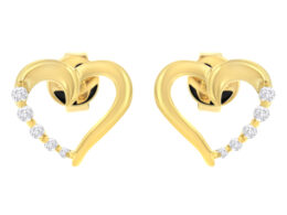 14K Yellow Gold 1/8 Cttw Diamond Journey Heart Hoop Earrings (K-L Color, I1-I2 Clarity)