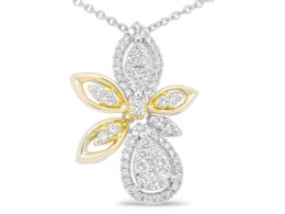 14K White and Yellow Gold 5/8 Cttw Round Diamond Marquise Floral Style 18" Pendant Necklace (H-I Color, I1-I2 Clarity)