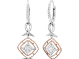 14K White and Rose Gold 1/2 Cttw Round and Princess-Cut Diamond Openwork Marquise Ribbon Dangle Earring (G-H Color, SI2-I1 Clarity)