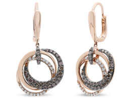 14K Rose Gold 1.00 Cttw White and Brown Diamond Intertwining Hoops and Circle Dangle Earrings (H-I/Brown Color, SI1-SI2 Clarity)
