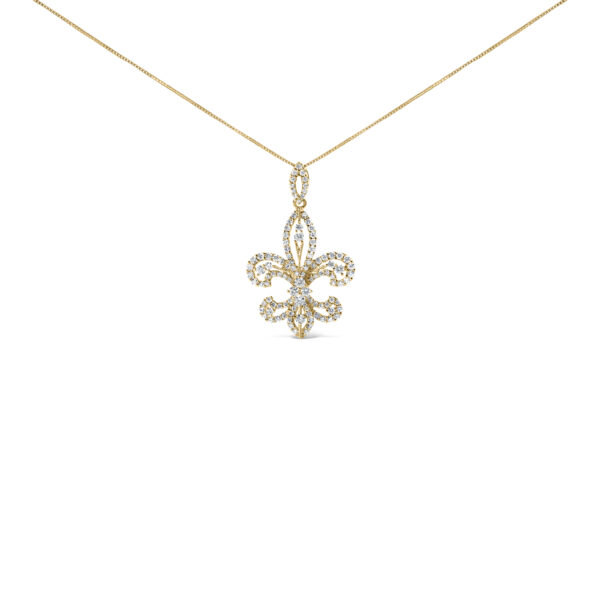 14K Yellow Gold 1.00 Cttw Round Diamond Fleur De Lis 18" Pendant Necklace (H-I Color, SI2-I1 Clarity)
