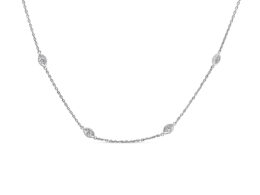 14K White Gold 1.00 Cttw Bezel Set Round Diamond Marquise Shaped Milgrain Station 18" Collar Necklace (G-H Color, SI1-SI2 Clarity)