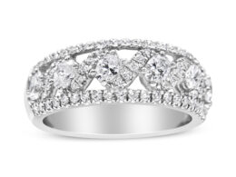 14K White Gold 1 1/4 Cttw Oval and Round Diamond Openwork Anniversary Ring ( H-I Color, I1-I2 Clarity) - Size 6.75