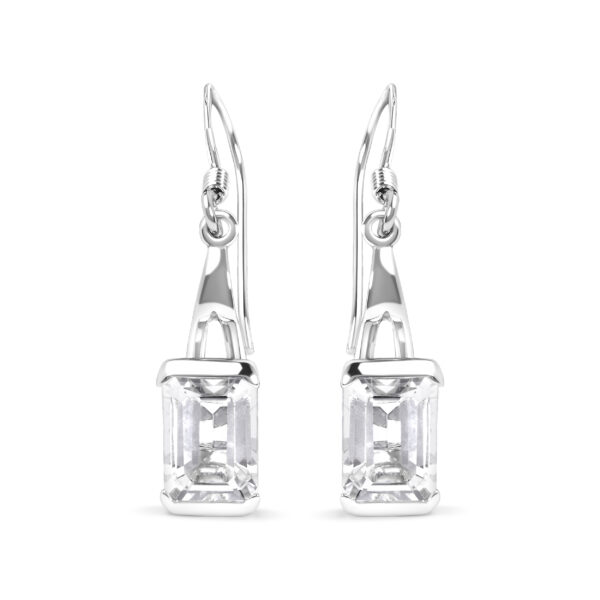 .925 Sterling Silver 3.0 Cttw Emerald Cut White Topaz Solitaire Dangle Earring - AAA Quality