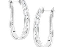 10k White Gold Plated Sterling Silver 1/2 cttw Lab Grown Diamond Hoop Earring (F-G Color, VS2-SI1 Clarity)