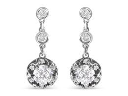 14k White Gold 5/8 Cttw Diamond Halo Drop and Dangle Earrings Stud with Bale (I-J Color, I1-I2 Clarity)