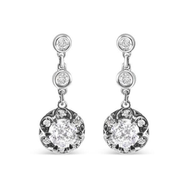 14k White Gold 5/8 Cttw Diamond Halo Drop and Dangle Earrings Stud with Bale (I-J Color, I1-I2 Clarity)