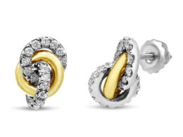 10K Yellow and White Gold 1/2 Cttw Diamond Triple Interlocking Knot Earrings (I-J Color, I1-I2 Clarity)