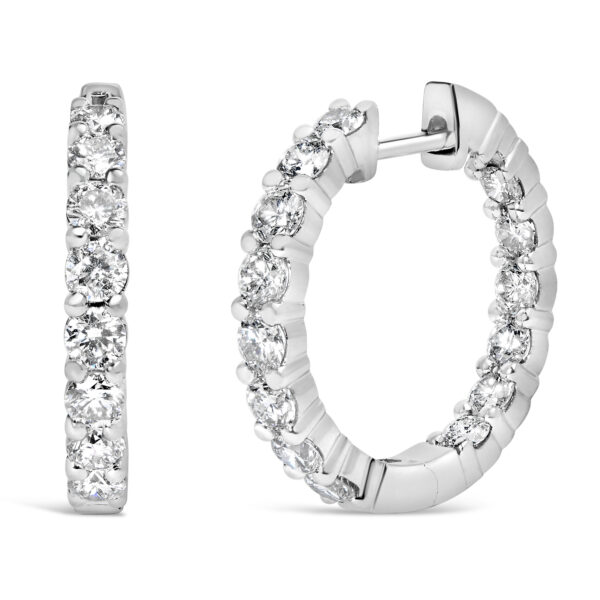 14K White Gold 2.00 Cttw Shared Prong Set Diamond Inside Out Hoop Earrings (G-H Color, SI2-I1 Clarity)