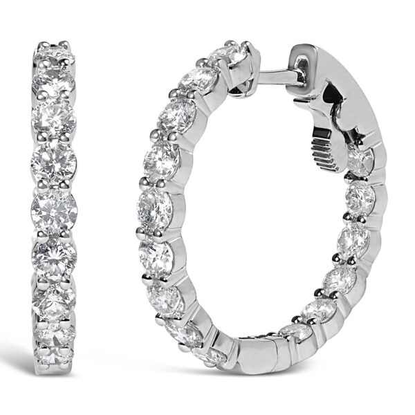 14K White Gold 3.00 Cttw Shared Prong Set Diamond Inside Out Hoop Earrings (G-H Color, SI2-I1 Clarity)