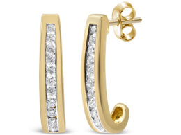 10K Yellow Gold 1/2 Cttw Channel Set Lab Grown Round Diamond J-Hoop Earrings (G-H Color, I1-I2 Clarity)