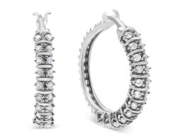 10K White Gold 1/2 Cttw Lab Grown Round Diamond 2 Row Semi Eternity Hoop Earrings (G-H Color, SI1-SI2 Clarity)