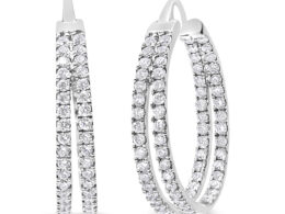 10K White Gold 1 1/2 Cttw Lab Grown Diamond Inside Out Double Row Split Criss Cross 3/4" Inch Hoop Earrings (G-H Color, SI1-SI2 Clarity)