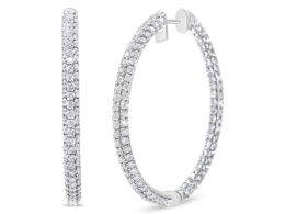 14K White Gold 3 1/2 Cttw Lab Grown Pave Set Diamond Eternity Inside Out Hoop Earrings  (G-H Color, SI1-SI2 Clarity)