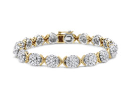 10k Yellow Gold Plated .925 Sterling Silver 5.00 Cttw Lab Grown Round Diamond Cluster Tennis Link Bracelet (G-H Color, VS1-VS2 Clarity) - 7.25"