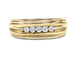 10K Yellow Gold 1/4 Cttw Round-Cut Diamond 5-Stone Men's Band Ring (H-I Color, I1-I2 Clarity) - Size 9.75