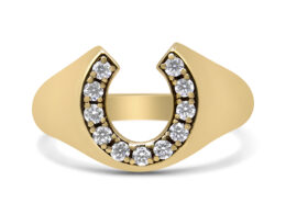 10K Yellow Gold 1/3 Cttw Round-Cut Diamond Men's Horseshoe Ring (H-I Color, VS1-VS2 Clarity) - Size 10