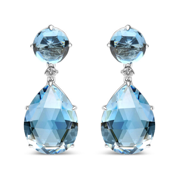 18K White Gold 1/5 Cttw Diamond with Round London Blue Topaz and 20 x 15mm Pear Cut Sky Blue Topaz Gemstone Dangle Earring (G-H Color, SI1-SI2 Clarity)