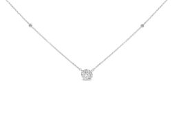 14k White Gold 5/8 Cttw Solitaire and Swirl Halo 18" Pendant Necklace (H-I Color, I1-I2 Clarity)